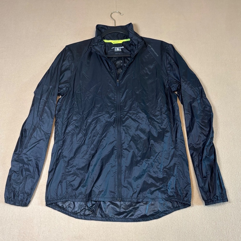 Brooks Run Happy Full Zip Running Windbreaker Jacket Black Size M Reflective